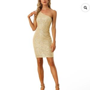 Allegra K Sparkling Gold One-Shoulder Dress NWT retail $57